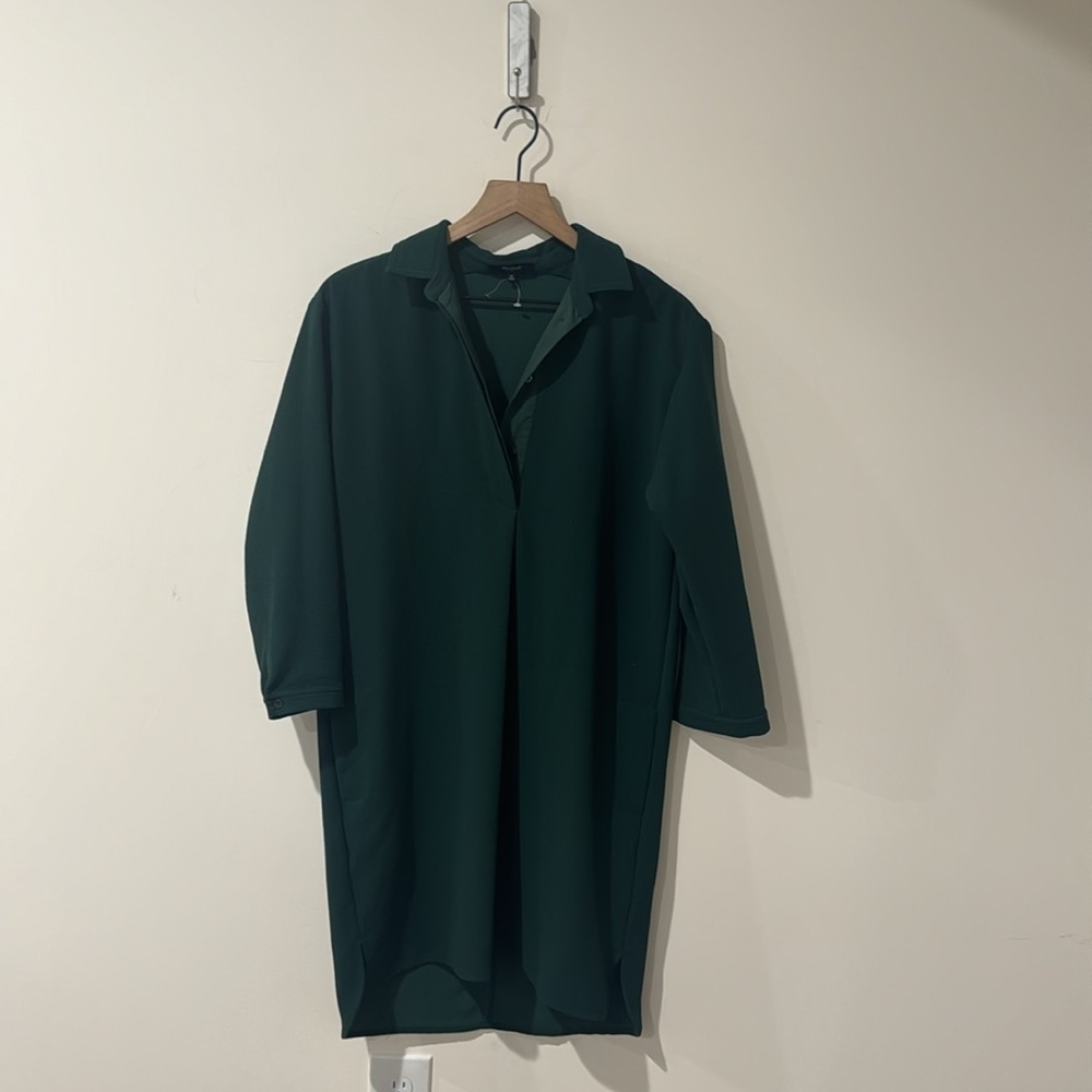 • Madewell • Women’s Moviehouse Shirtdress Hunter green Textured 3/4 sleeves Med - Picture 3 of 5